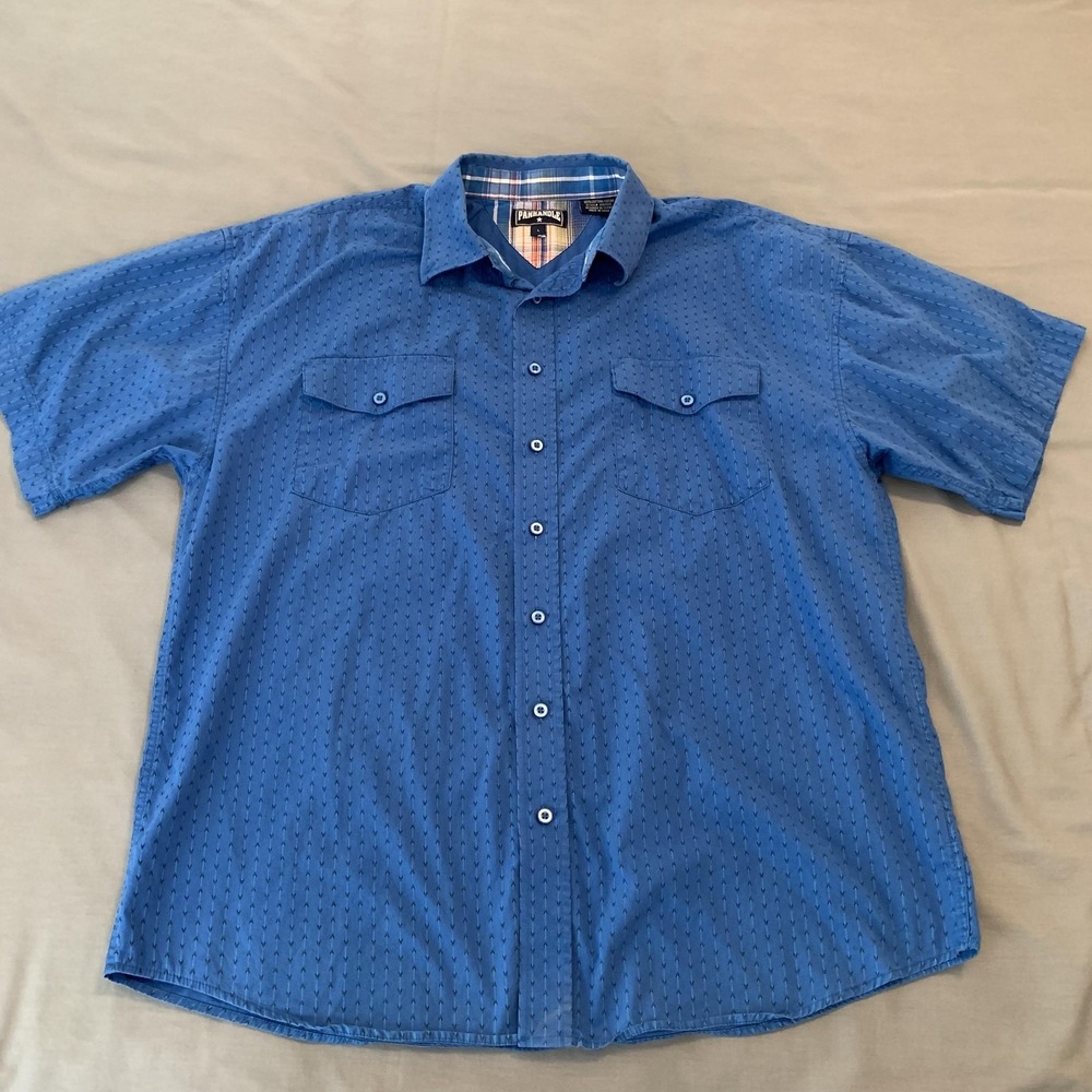 Panhandle Western Shirt Mens Large Blue‎ Geometric Short Sleeve Button Front